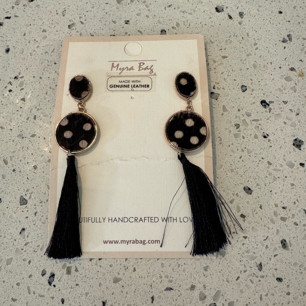 NWT Myra Bag Black Frill Earrings Made w/ Genuine Leather